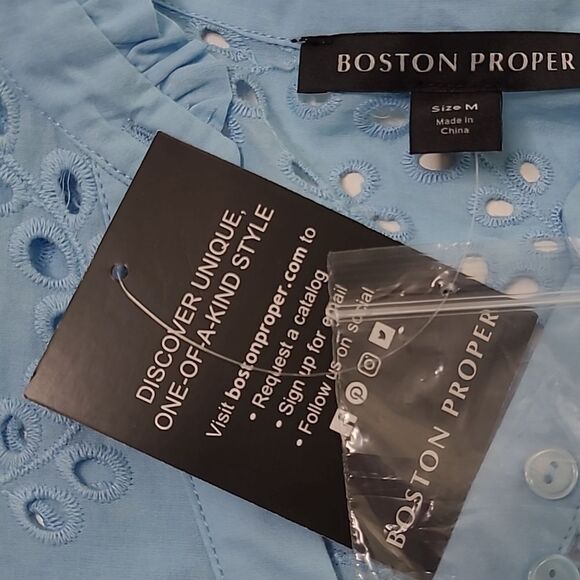 NEW BOSTON PROPER EYELET BLUE FLOWY RUFFLE SHORT SLEEVE BEACH DRESS NWT - Picture 2 of 8